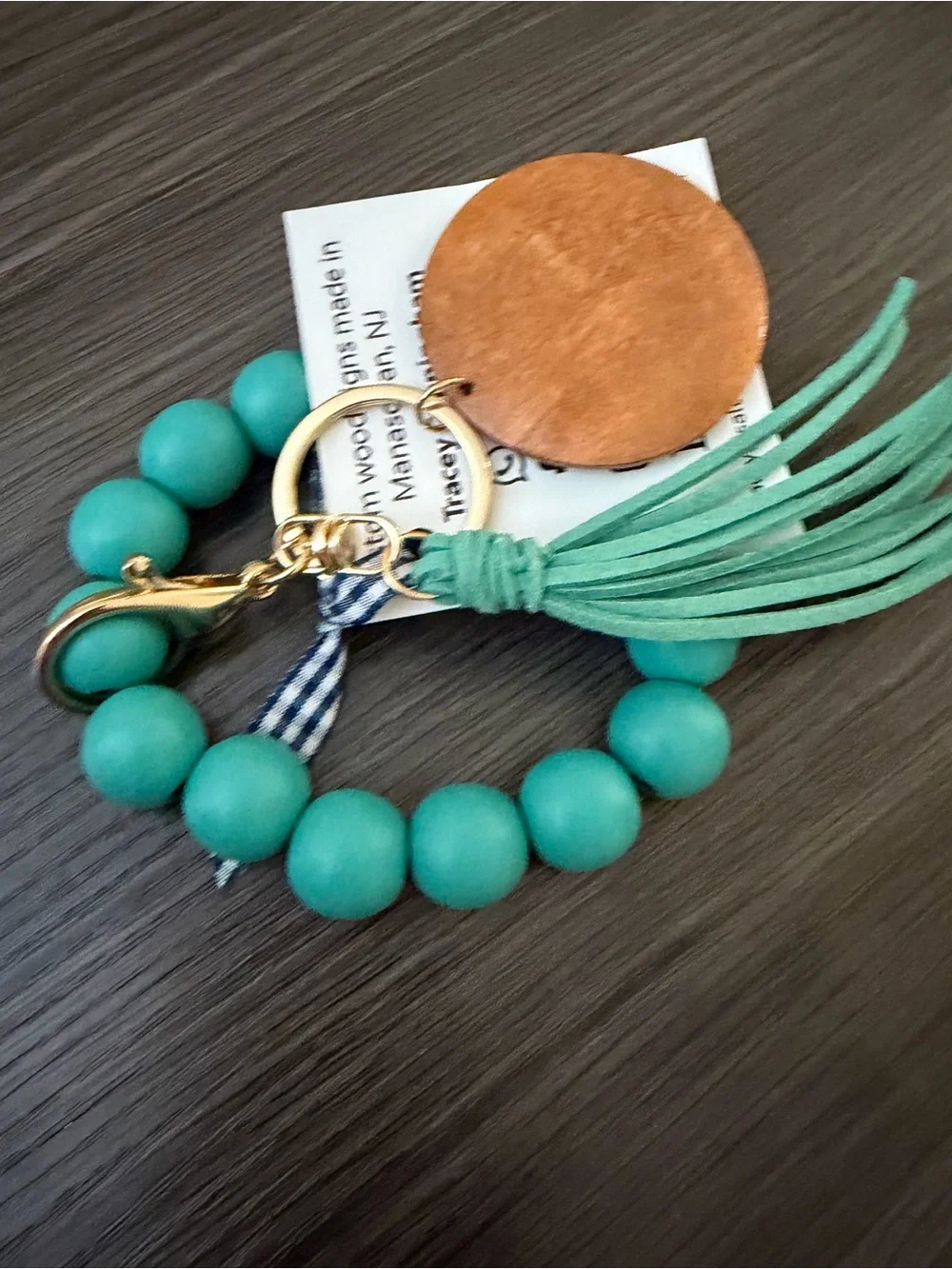 Turquoise Beaded Tassel Keychain Bracelet